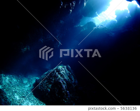 Cave underwater where light falls 5638136