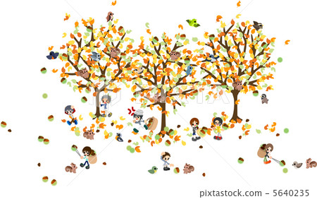 在許多栗子是水果的森林裡，各種各樣的人撿栗子很有趣。 5640235