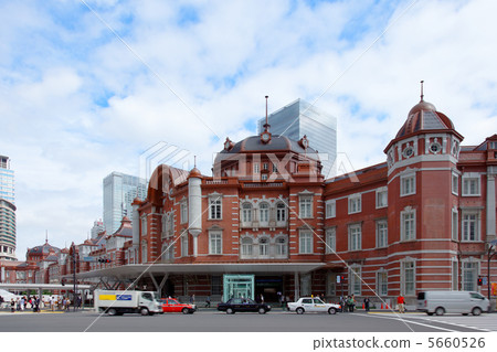 Save and restoration construction completed Tokyo station Marunouchi station south exit and blue sky 5660526