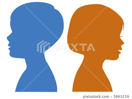 兒童背靠背輪廓的剪影 5663259