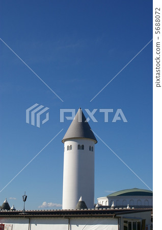 Windmill of Okayama South Village in summer evening 5688072