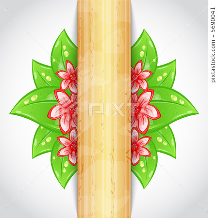 Eco friendly background with green leaves, flower, wooden textur Eco friendly background with green leaves, flower, wooden textur 5690041