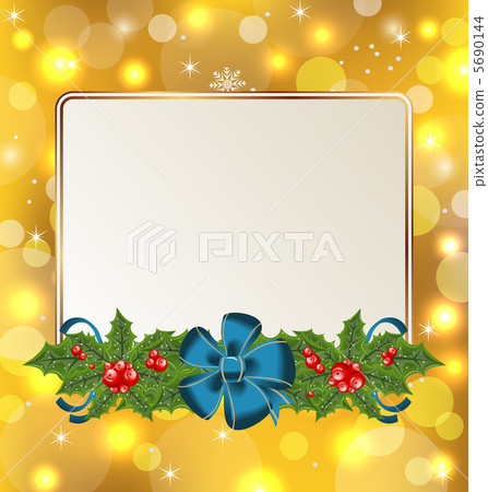 Christmas cute card with mistletoe and bow 5690144