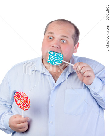Fat Man in a Blue Shirt, Eating a Lollipop Fat Man in a Blue Shirt, Eating a Lollipop 5701600