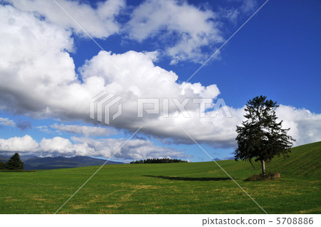 富良野藍天和山的風景 5708886