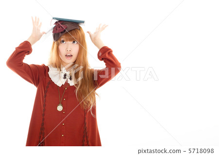 A girl playing with the book on her head and balancing 5718098