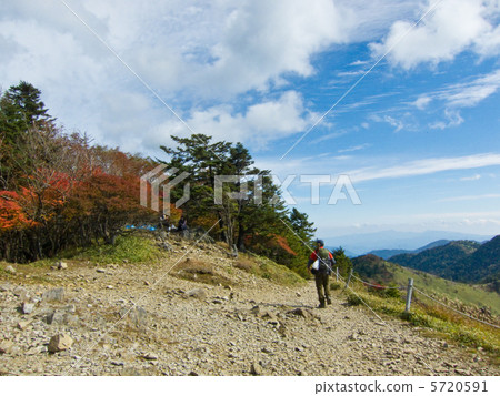 走在Daiboshisato通行證的上升的道路的一個人 5720591