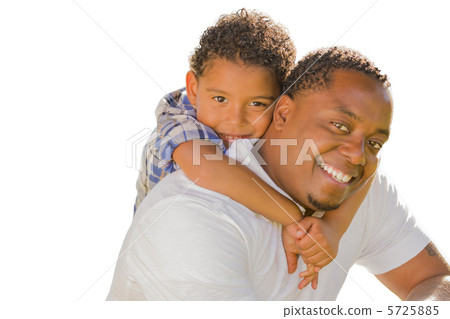 Mixed Race Father and Son Playing Piggyback On White 5725885