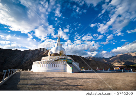 Modern Buddhist monument Shanti Stupa in the evening sunset. Leh Modern Buddhist monument Shanti Stupa in the evening sunset. Leh 5745200