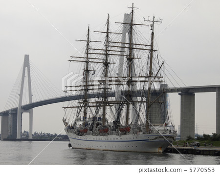 Sailing ship Nihon Maru and Toyama Bridge Sailing ship Nihon Maru and Toyama Bridge 5770553
