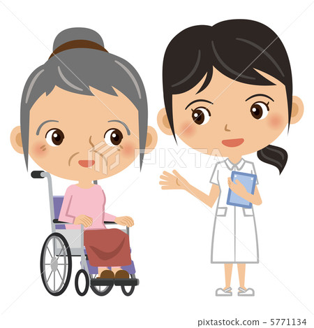 Women with wheel chair and nurse - Stock Illustration [5771134] - PIXTA