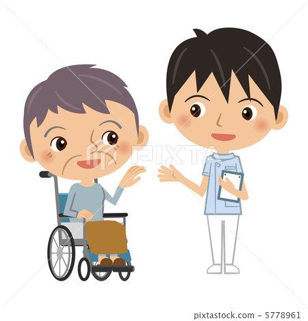 Senior women in wheelchairs talking with nurses Senior women in wheelchairs talking with nurses 5778961