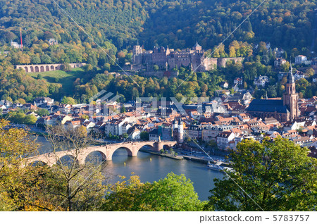 German Heidelberg castle and townscape of Old Town (view from the path of philosophers) 5783757