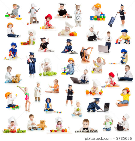 children or kids or  babies playing professions isolated on whit 5785036