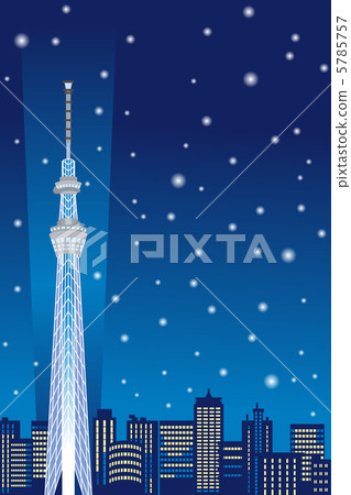 東京天空樹/雪/冬/垂直位置 5785757