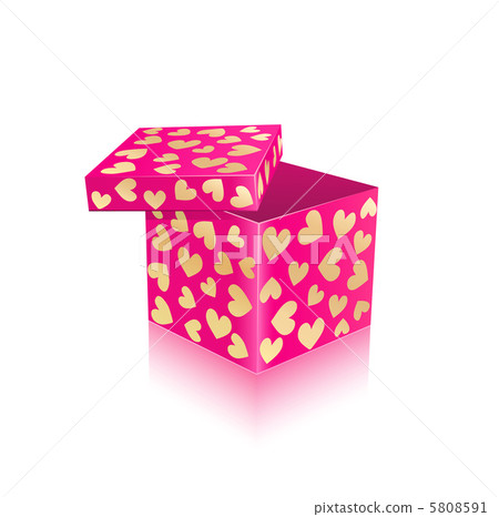 Pink open gift box with gold hearts 5808591