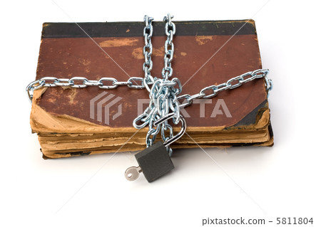 tattered book with chain and padlock isolated on white backgroun tattered book with chain and padlock isolated on white backgroun 5811804