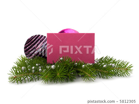 Christmas decoration with greeting card isolated on white backgr Christmas decoration with greeting card isolated on white backgr 5812305