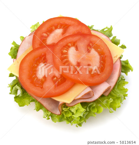 Healthy open sandwich with lettuce, tomato, smoked ham and chees Healthy open sandwich with lettuce, tomato, smoked ham and chees 5813654