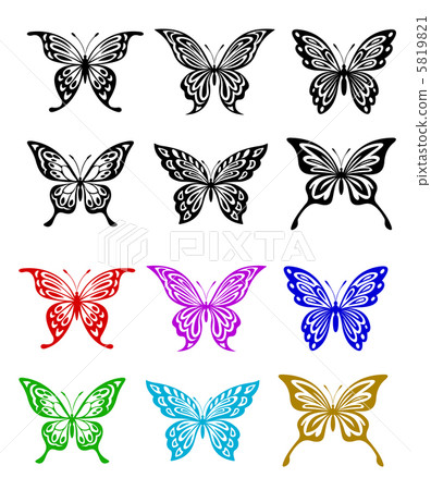 Butterfly set in colorful and monochrome style 5819821