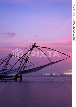 Chinese fishnets on sunset. Kochi, Kerala, India Chinese fishnets on sunset. Kochi, Kerala, India 5821731