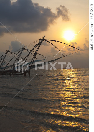 Chinese fishnets on sunset. Kochi, Kerala, India Chinese fishnets on sunset. Kochi, Kerala, India 5821836