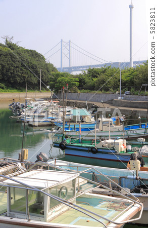 Fishery port and Seto Ohashi bridge in Sakaide city "Saya Island" in Kagawa prefecture 5823811