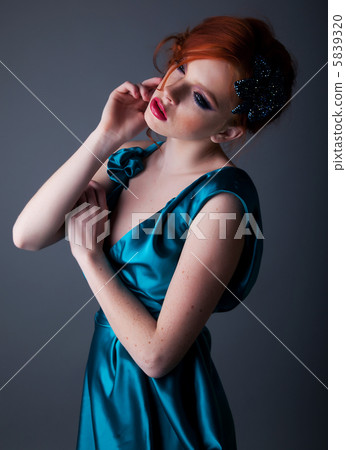 Beauty face of pretty red hair freckled girl 5839320