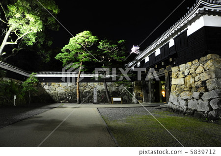 照明在秋天城堡節日照亮了高知城堡Otemachi門和狹窄的籬芭2012 10/8 5839712
