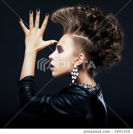 Beauty woman with pigtails, creative hairstyle, saluting 5841359
