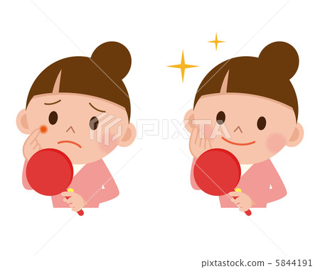 患有痤瘡和美麗女性的婦女設置 患有痤瘡和美麗女性的婦女設置 5844191