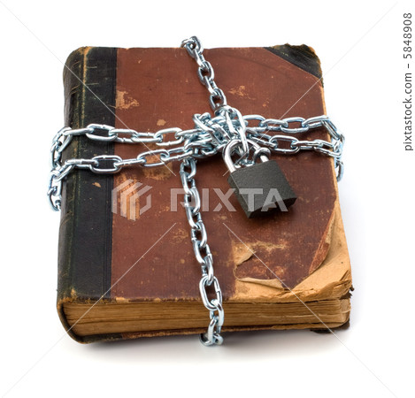 tattered book with chain and padlock isolated on white backgroun tattered book with chain and padlock isolated on white backgroun 5848908