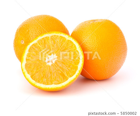 Sliced orange fruit segments isolated on white background Sliced orange fruit segments isolated on white background 5850002