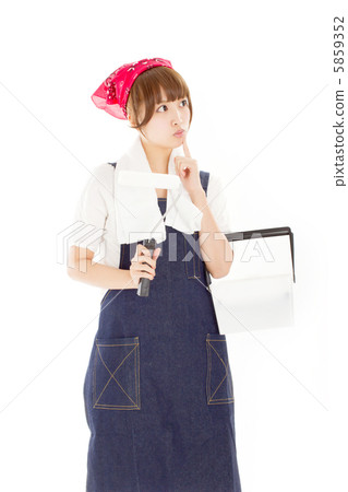 Cute girls who have a roller brush and suffer painting work 5859352