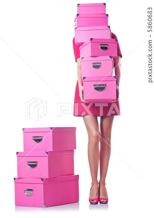 Woman with stack of giftboxes Woman with stack of giftboxes 5860683