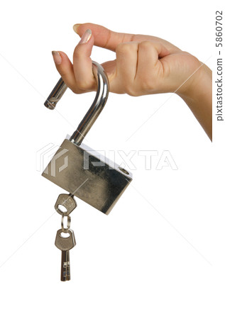 Hand with padlock isolated on white Hand with padlock isolated on white 5860702