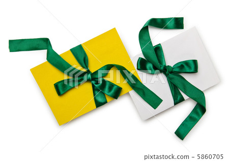 Envelope with colourful ribbon on white Envelope with colourful ribbon on white 5860705
