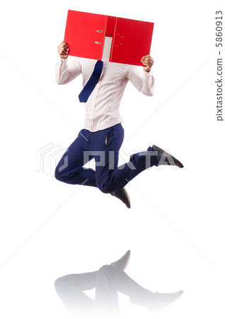 Naked businessman jumping on white Naked businessman jumping on white 5860913