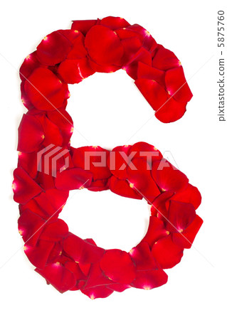number 6 made from red petals rose on white 5875760