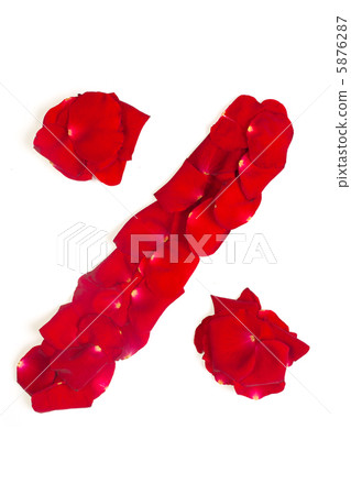 Percent symbol, made from red petals rose isolated on a white ba 5876287