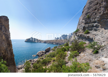 Summer view seacoast. Sudak beach. Black Sea, Ukraine 5876629