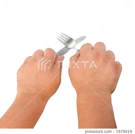 Two thick hands with knife and plug 5878819