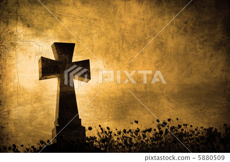 Grunge image of a cross in the cemetery, perfect halloween backg 5880509