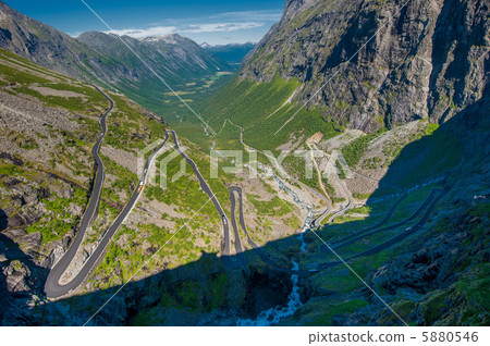 Trollstigen, Troll's Footpath, serpentine mountain road in Norwa 5880546