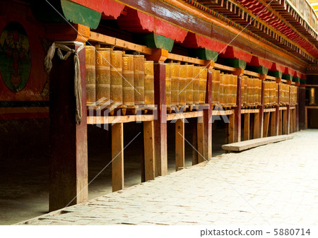 tibetan prayer wheels in songzanlin tibetan monastery, shangri-l 5880714