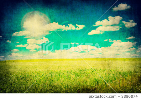 grunge image of green field and blue sky grunge image of green field and blue sky 5880874