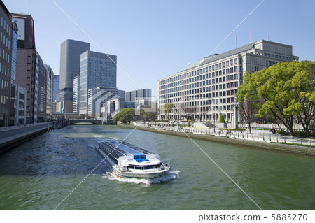 Building group in Nakanoshima and water bus 5885270