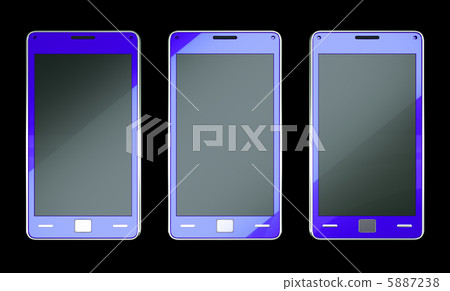 Three smart phones in blue colour over black 5887238