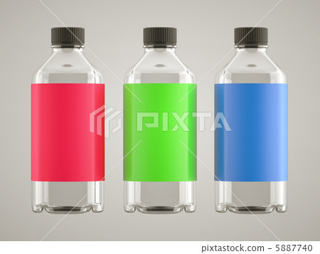 Three bottles with colorful stickers over grey Three bottles with colorful stickers over grey 5887740