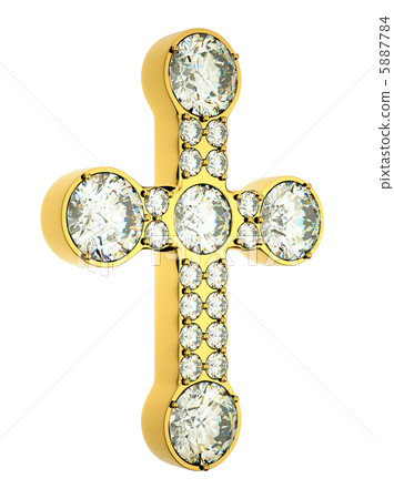 Religion and fashion: golden cross with diamonds isolated Religion and fashion: golden cross with diamonds isolated 5887784